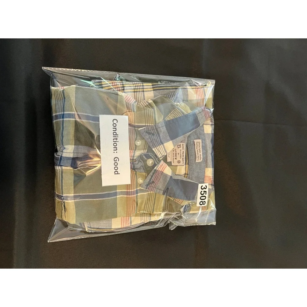 J.Crew Mens Medium Madras Plaid Button Down Shirt Blue Green Long Sleeve Tailor